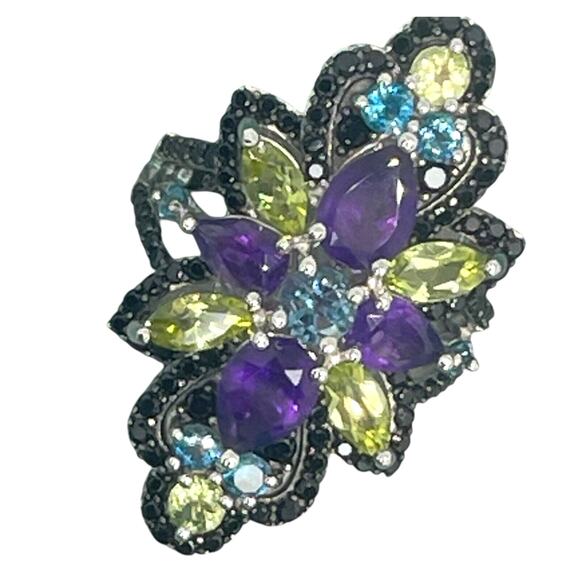 LUXY Gems Natural Topaz Amethyst Peridot Spinel Sterling Silver Ring Luxury Sz 7 - Picture 5 of 16
